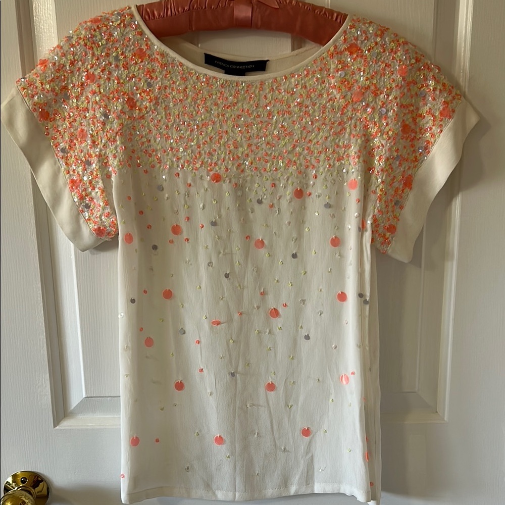 Embellished Cream and Orange Women's Top. NWT